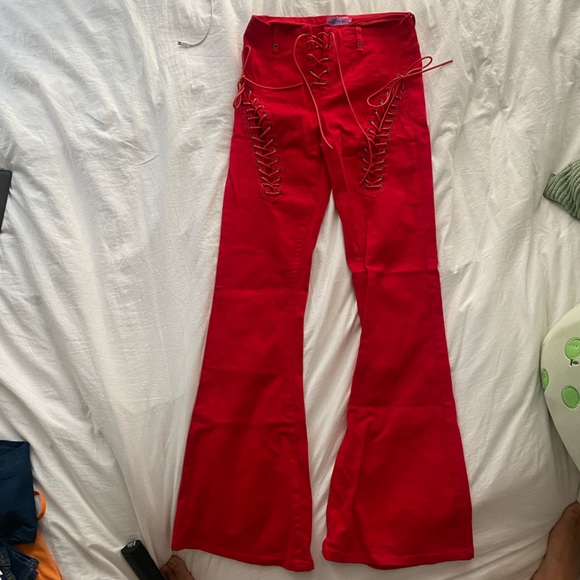 Edikted Pants - Edikted Engine red lace up pants